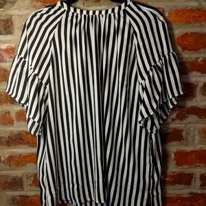 NWT Striped Tie Ruffle Sleeve Blouse